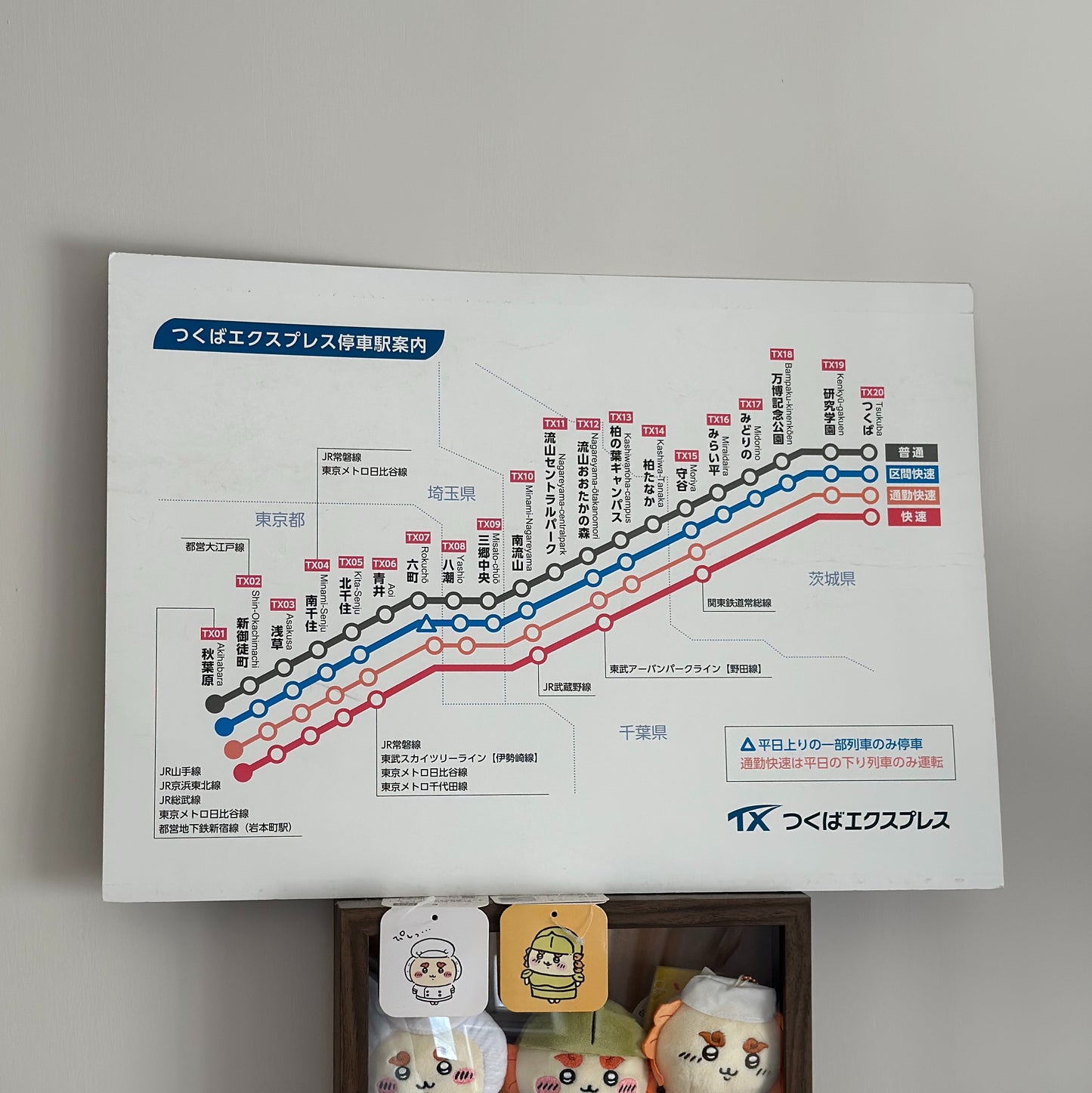 日本筑波快線 退役車內路線圖